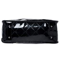 Pre Owned Longchamp Black Printed Patent Leather Tote