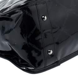Pre Owned Longchamp Black Printed Patent Leather Tote