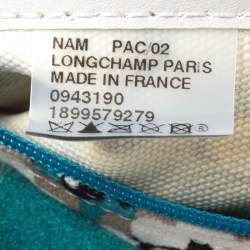 Longchamp Turquoise Phanter Coral Print Canvas and Leather Medium Le Pliage Tote
