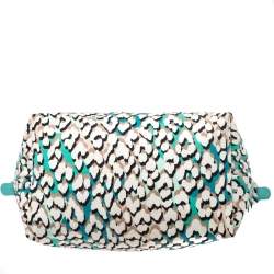 Longchamp Turquoise Phanter Coral Print Canvas and Leather Medium Le Pliage Tote