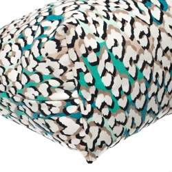 Longchamp Turquoise Phanter Coral Print Canvas and Leather Medium Le Pliage Tote