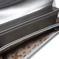 Pre Owned Longchamp Silver Textured Leather Continental Flap Wallet