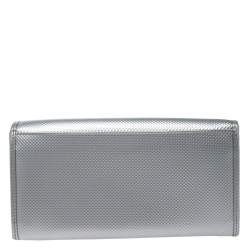 Pre Owned Longchamp Silver Textured Leather Continental Flap Wallet