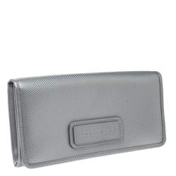Pre Owned Longchamp Silver Textured Leather Continental Flap Wallet