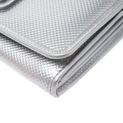 Pre Owned Longchamp Silver Textured Leather Continental Flap Wallet