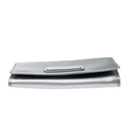 Pre Owned Longchamp Silver Textured Leather Continental Flap Wallet