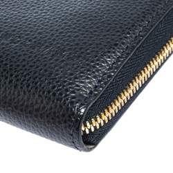 Pre Owned Longchamp Blue/Grey  Striped Leather Le Foulonne City Zip Around  Wallet