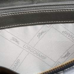 Pre Owned Longchamp Blue/Grey  Striped Leather Le Foulonne City Zip Around  Wallet