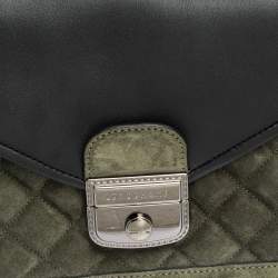 Longchamp Black/Khaki Leather and Suede Le Pliage Heritage Top Handle Bag