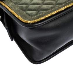 Longchamp Black/Khaki Leather and Suede Le Pliage Heritage Top Handle Bag