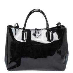 Pre Owned Longchamp Black Patent Leather Roseau Tote