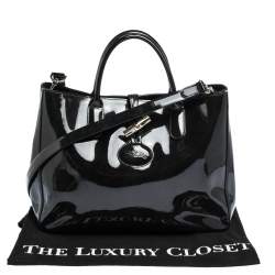 Pre Owned Longchamp Black Patent Leather Roseau Tote
