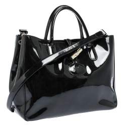 Pre Owned Longchamp Black Patent Leather Roseau Tote