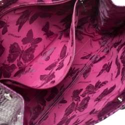 Pre Owned Longchamp Purple Crocodile Embossed Leather Roseau Tote