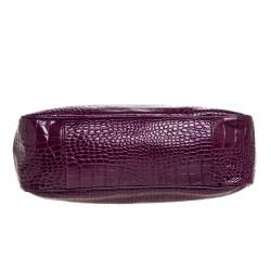 Pre Owned Longchamp Purple Crocodile Embossed Leather Roseau Tote