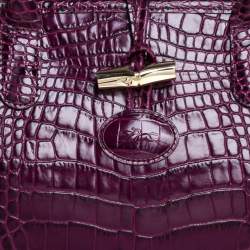 Pre Owned Longchamp Purple Crocodile Embossed Leather Roseau Tote