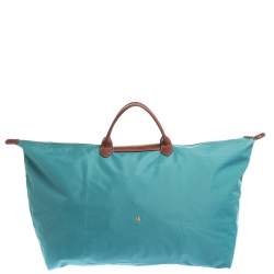 Pre Owned Longchamp Aqua Blue Nylon XL Le Pliage Tote