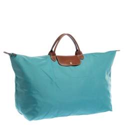 Pre Owned Longchamp Aqua Blue Nylon XL Le Pliage Tote