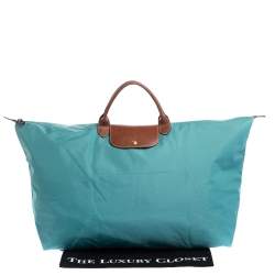Pre Owned Longchamp Aqua Blue Nylon XL Le Pliage Tote