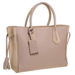 Pre Owned Longchamp Pink/Nude Leather Medium Penelope Fantasie Tote