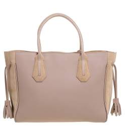 Pre Owned Longchamp Pink/Nude Leather Medium Penelope Fantasie Tote