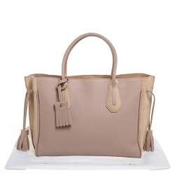 Pre Owned Longchamp Pink/Nude Leather Medium Penelope Fantasie Tote