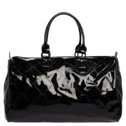 Longchamp Black Signature Print Patent Leather Satchel