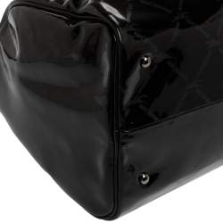 Longchamp Black Signature Print Patent Leather Satchel