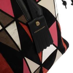 Longchamp Black/Multicolor Leather and Suede Medium Penelope Arty Tote