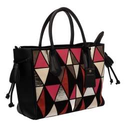 Longchamp Black/Multicolor Leather and Suede Medium Penelope Arty Tote