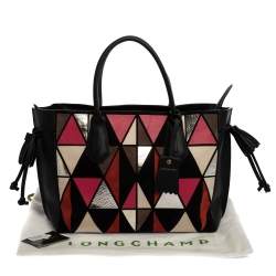 Longchamp Black/Multicolor Leather and Suede Medium Penelope Arty Tote