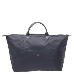 Longchamo Grey Nylon and Leather Le Pliage Weekender Tote