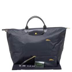 Longchamo Grey Nylon and Leather Le Pliage Weekender Tote