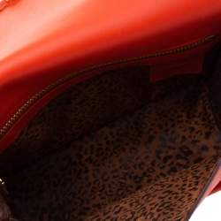 Pre Owned Longchamp Orange Perforated Leather Mademoiselle Top Handle Bag