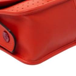 Pre Owned Longchamp Orange Perforated Leather Mademoiselle Top Handle Bag