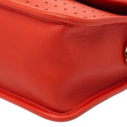 Pre Owned Longchamp Orange Perforated Leather Mademoiselle Top Handle Bag