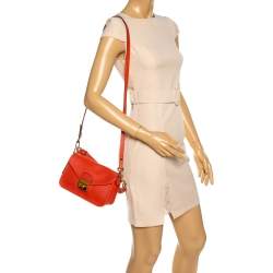 Pre Owned Longchamp Orange Perforated Leather Mademoiselle Top Handle Bag