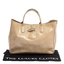 Pre Owned Longchamp Beige Patent Leather Roseau Tote