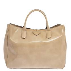 Pre Owned Longchamp Beige Patent Leather Roseau Tote