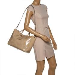 Pre Owned Longchamp Beige Patent Leather Roseau Tote