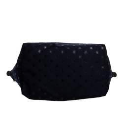 Pre Owned Longchamp Navy Blue/Black Star Print Nylon and Patent Leather Medium Le Pliage Tote