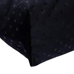 Pre Owned Longchamp Navy Blue/Black Star Print Nylon and Patent Leather Medium Le Pliage Tote