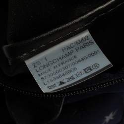 Pre Owned Longchamp Navy Blue/Black Star Print Nylon and Patent Leather Medium Le Pliage Tote