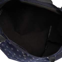 Pre Owned Longchamp Navy Blue/Black Star Print Nylon and Patent Leather Medium Le Pliage Tote