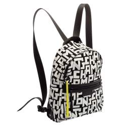 Pre Owned Longchamp Black/White Nylon and Leather Le Pliage Backpack
