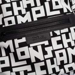 Pre Owned Longchamp Black/White Nylon and Leather Le Pliage Backpack