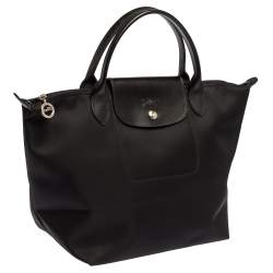 Pre Owned Longchamp Black Nylon and Leather Small Le Pliage Tote