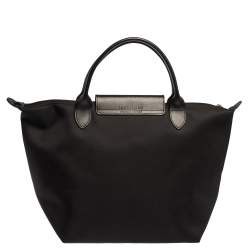 Pre Owned Longchamp Black Nylon and Leather Small Le Pliage Tote