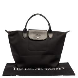 Pre Owned Longchamp Black Nylon and Leather Small Le Pliage Tote