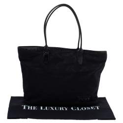 Pre Owned Longchamp Black Logo Embossed Canvas Tote